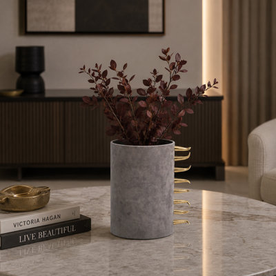Yerkes Round Leather Table Vase, 9x9x12