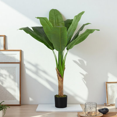 43" Lifelike Artificial Banana Tree - Indoor Faux Banana Plant With Real Touch Leaves For Home Living Room/office Decor