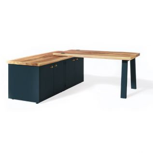 Modular L-Shaped Solid Wood Stainless Steel Executive Desk