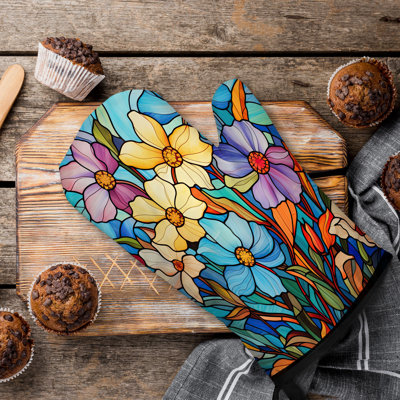 Bloomed Glass Oven Mitt Cotton Twill