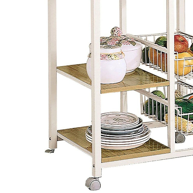 Contemporary Natural Brown And White Kitchen Cart, Spacious Top Shelf For Appliances, Storage, , 4 Mobile Element Large Appliance Shelf, Mobile, Modern