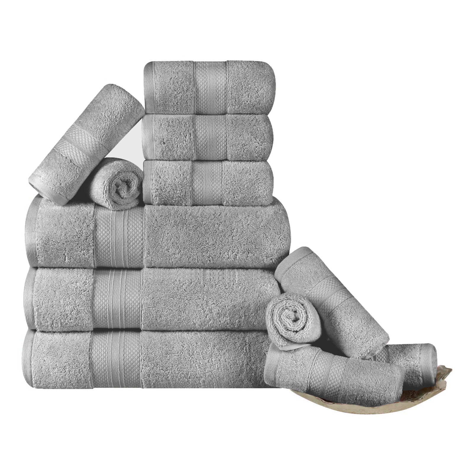 Finnian Ultra-Plush Heavyweight, 100% Turkish Towel Collection, Gray, 12 Piece Towel Set