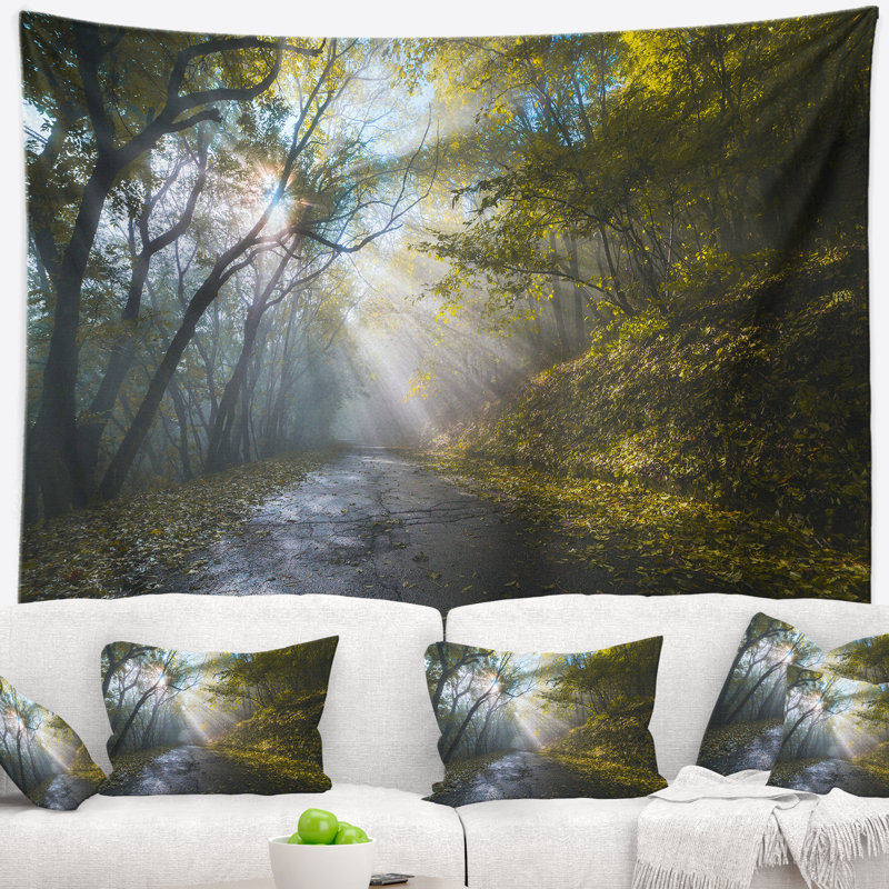 Tapisserie paysage coucher de soleil dans la forêt d'automne au coucher du soleil, H 32 po x l 39 po