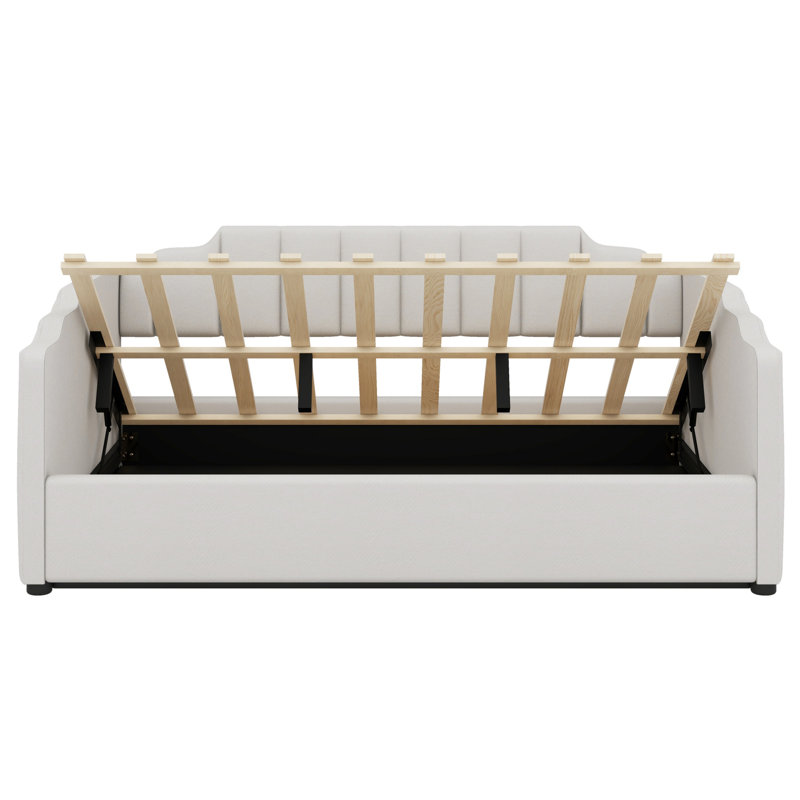 Lit de jour rembourré avec rangement inférieur, Beige