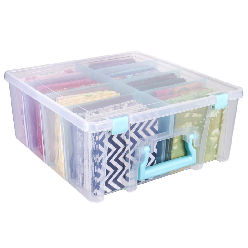 Rebrilliant Plastic Bin, Clear/Blue, 6.25" H x 14" W x 15.25" D