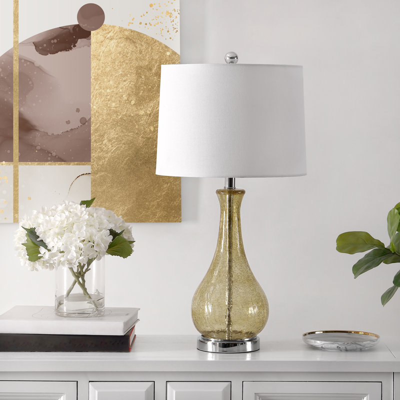 Glass Table Lamp, Amber Crackle
