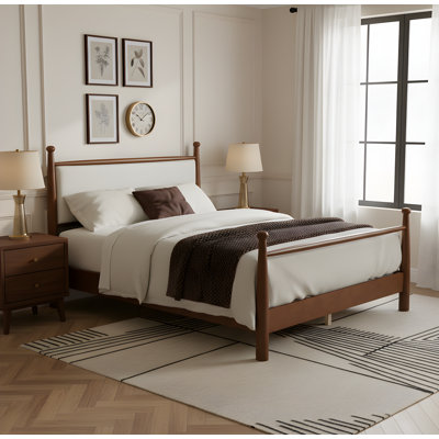 Solid Poplar & Plywood Bed Frame with Upholstered Headboard, Queen