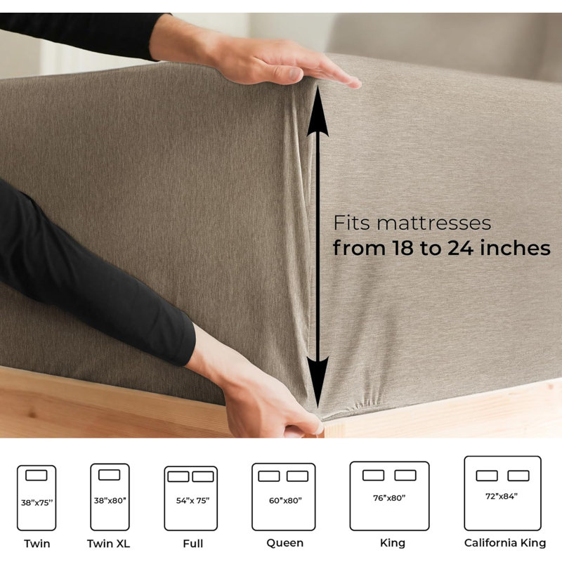 Ensemble de draps de luxe extra profonds - Ensembles de draps ultra doux et rafraîchissants, Beige chiné