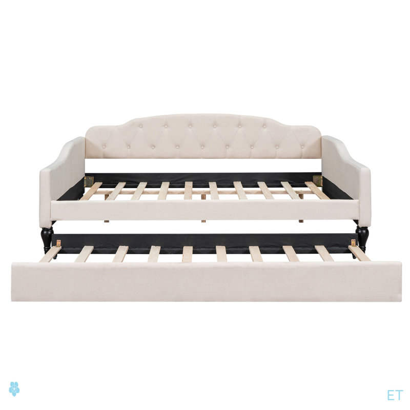 Full Size Upholstered Tufted Daybed With Twin Size Trundle