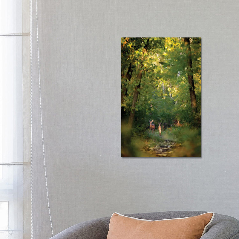 Deer Family In Forest Early Morning Painting by Nik Rave - Wrapped Canvas Painting, 66.04 cm H x 45.72 cm W x 1.91 cm D