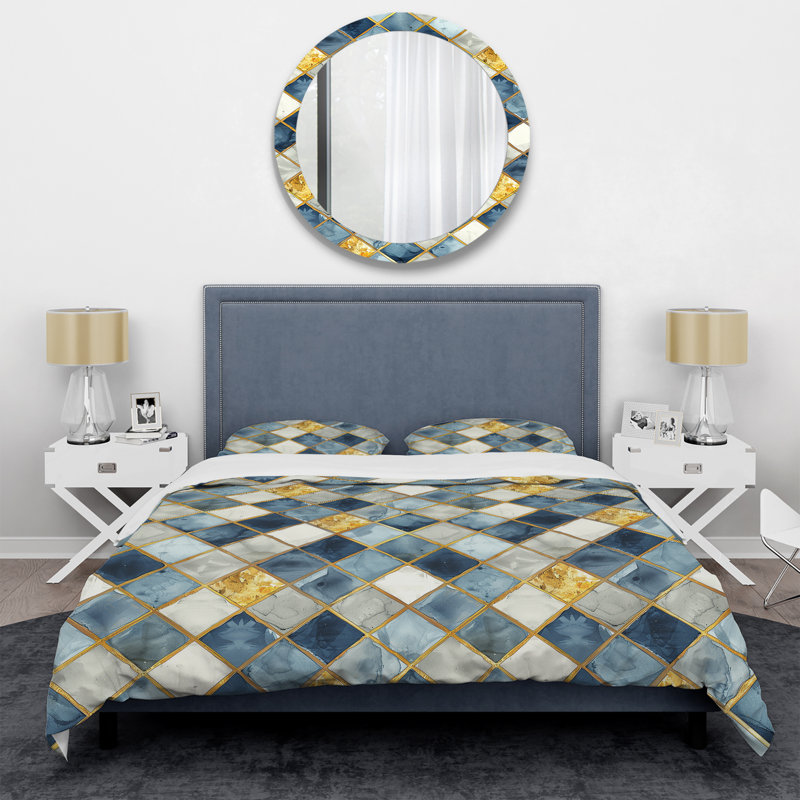 Ensemble de housse de couette doré bleu carré Glam I - Glam, Housse de couette très grand + 2 taies décorativ