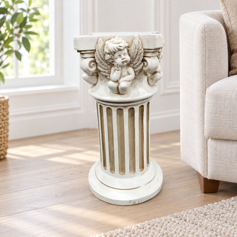 Angel Carved Roman Column Display Pedestal