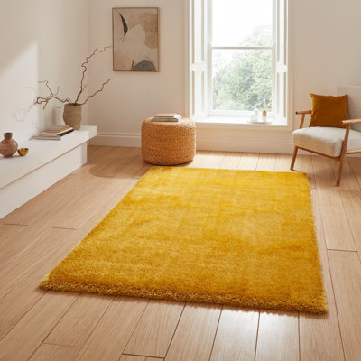 Lux Shaggy area rug Machine Woven Rectangle Yellow