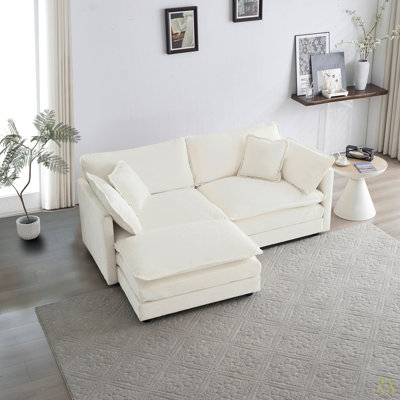 Chenille Two-Seater Sofa With 1 Footrest, 2 Seater L-Shaped Sectional With Ottoman,Loveseat With Ottoman For Small Living Space Chenille