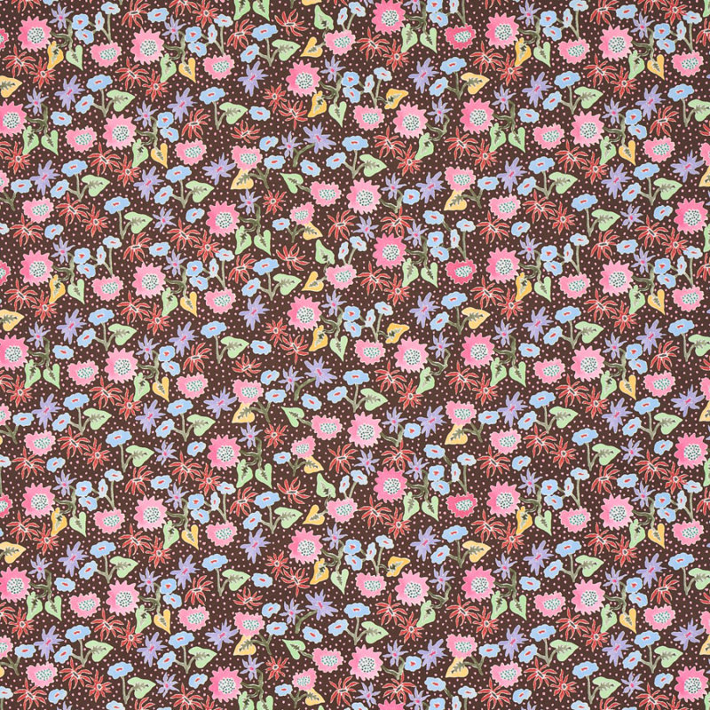 Papier peint Schumacher x Happy Menocal Calico, Multicolore sur brun