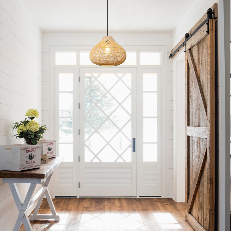Hyuk 1 - Light Unique/Statement Pendant Rattan Boho 15.74'' Large Kitchen Island Wicker Chandelier Hand Woven Farmhouse Fixture for Dining Room Foyer Entryway Bedroom Hallway