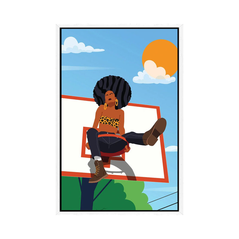 Afro And Hoops - Print on Canvas, 101.6 cm H x 66.04 cm W, White Framed
