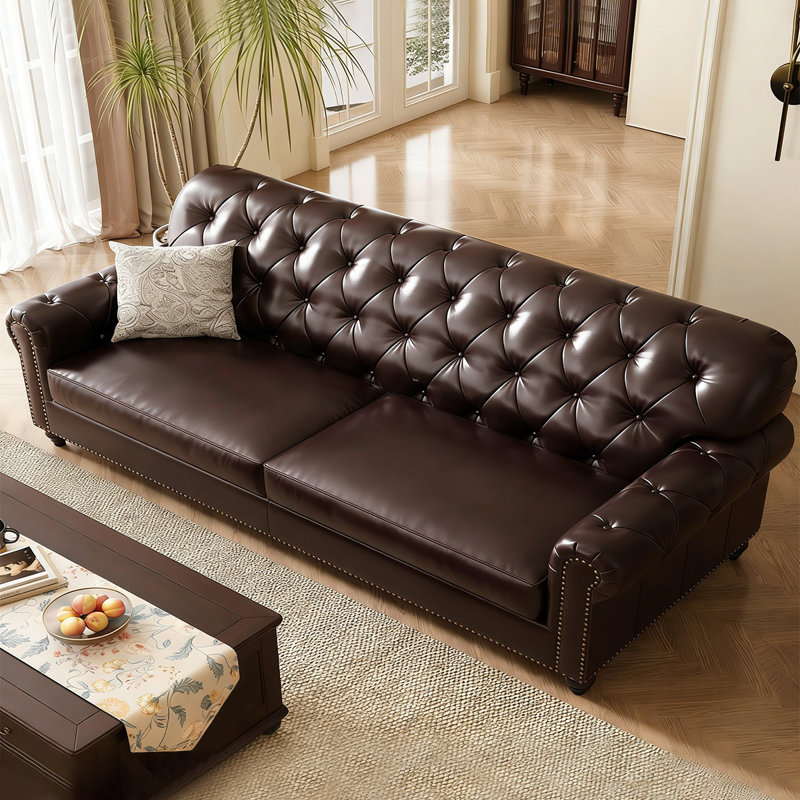 Canapé modulaire brun en cuir véritable