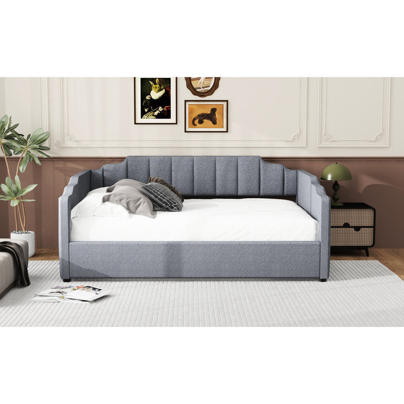 Lit de jour rembourré avec rangement, double, gris - Lit moderne et confortable, Gris