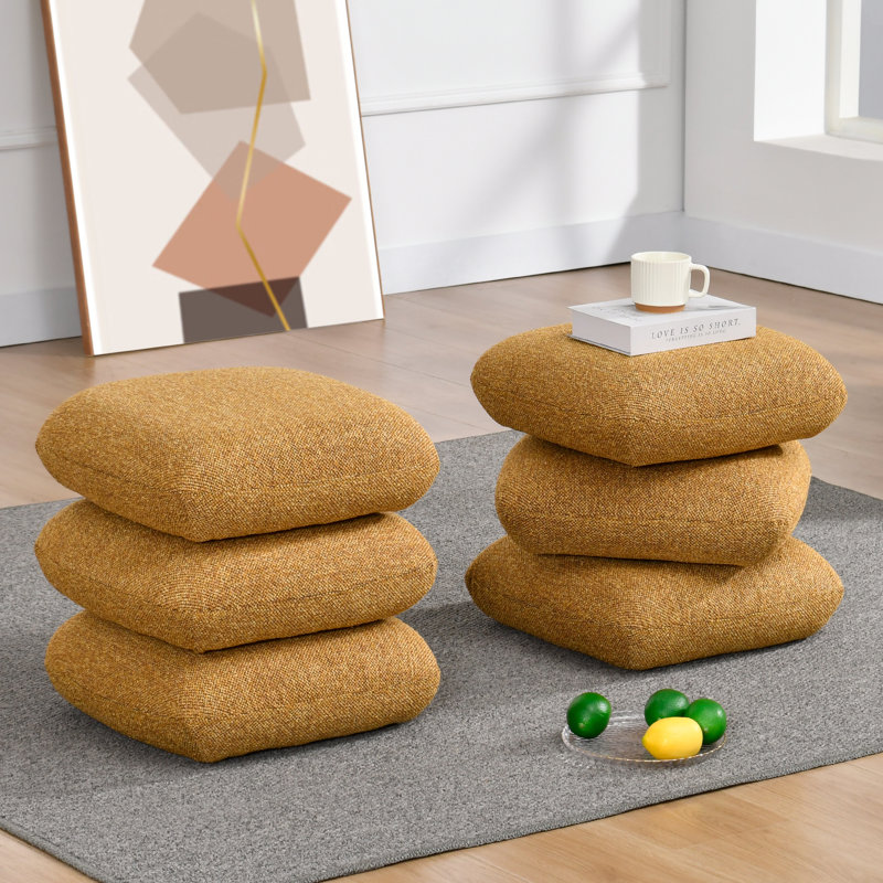 Upholstered Swivel Footrest Round Accent Ottoman, Yellow