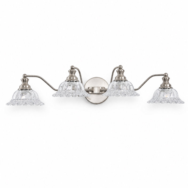 Éclairage pour salle de bain 4 lumières nickel satiné rétro, Clair, Nickel brossé, Quatre lumières