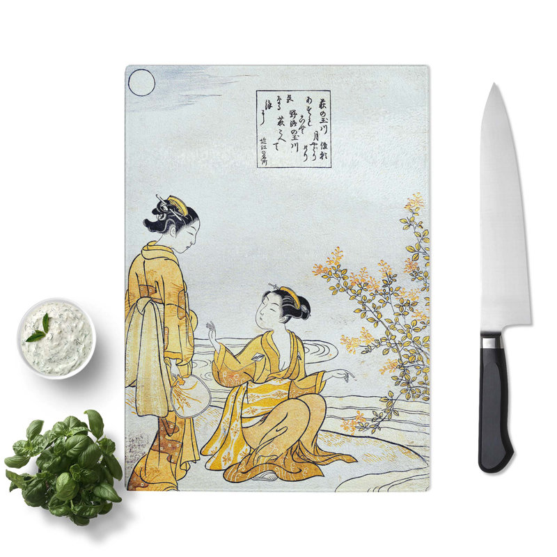 Tempered Glass Hagi No Tamagawa by Harunobu Suzuki Chopping Board, 28.5cm W x 20cm L