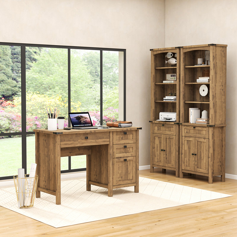 3-piece Office Set, Computer Desk With 2 Bookcases, Brown