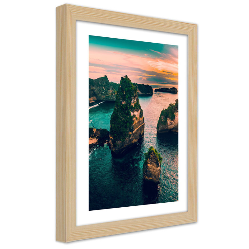 Turquoise Landscape - Single Picture Frame Print, Tan, 90cm H x 60cm W