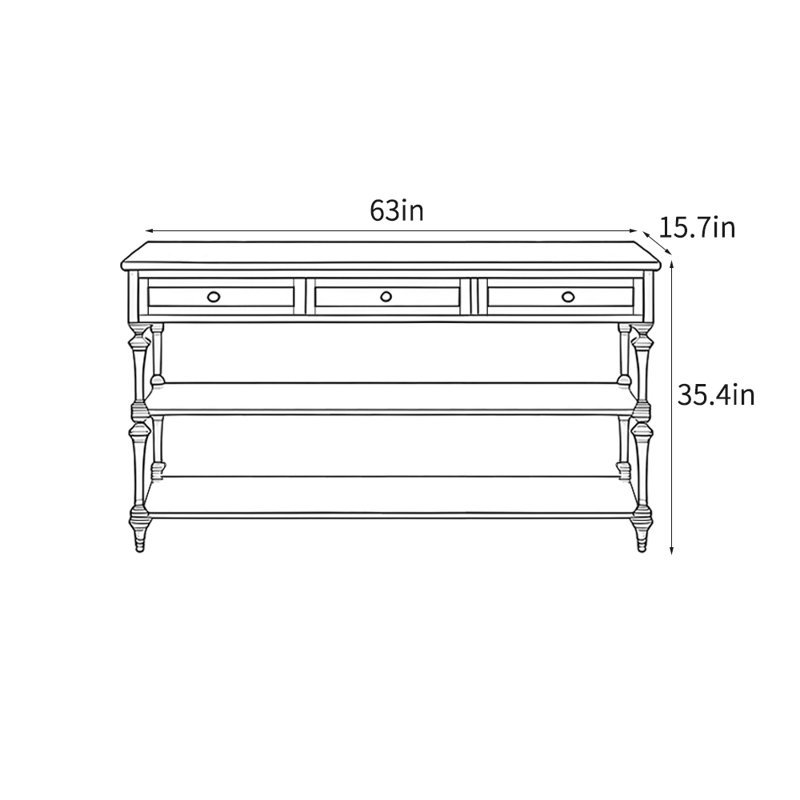 Console rétro de style français, H 35,4 po x l 63 po x P 15,7 po