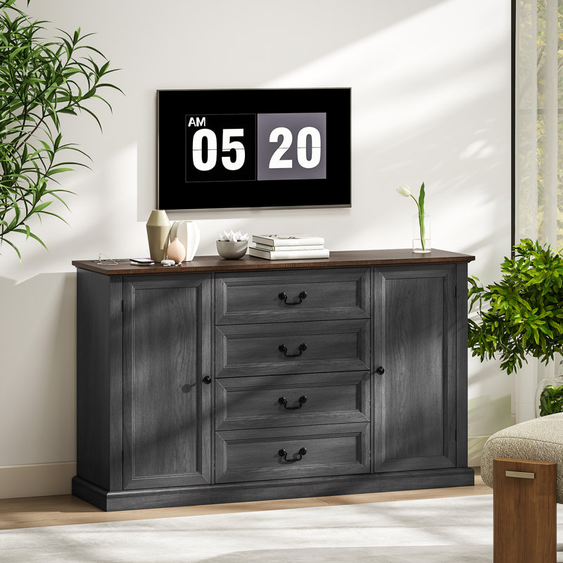 Buffet 58 "avec station de charge grain de bois noir 58", Noir / brun