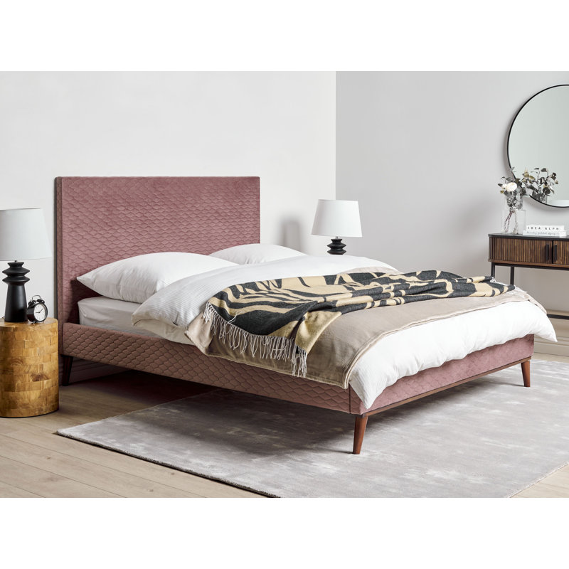 Adamira Upholstered Velvet Bed, European Double (140 x 200cm), Brown/Pink