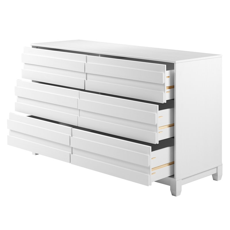 Alsey 6 Drawer 58" W Solid Wood Double Dresser, White
