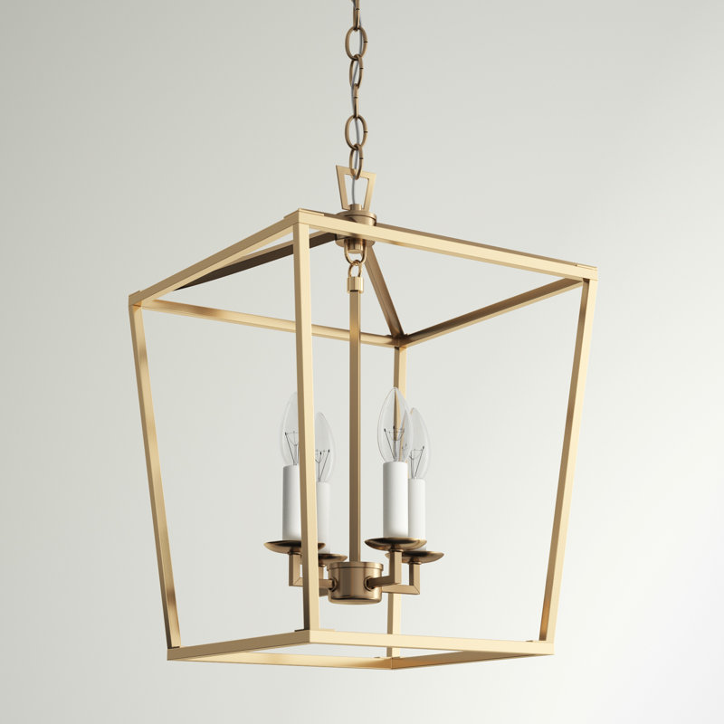 Lustre lanterne en acier à intensité variable 4 lumières Finnegan, Non, H 18 po x l 12,5 po x P 12,5 po, Satin Brass