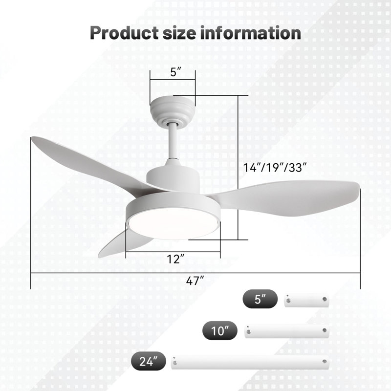 47 Inch Ceiling Fan With 22W LED Light And Remote Control 6 Speeds Reversible DC Motor For Bedroom, White