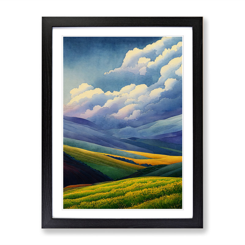 Spring Landscape Watercolour - Single Picture Frame Painting, 34cm H x 25cm W x 2cm D, Oak