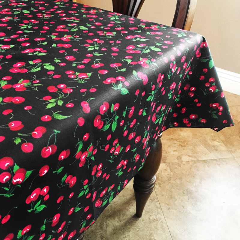 Cherries Allover Print Tablecloths, 60" Rectangle, Black