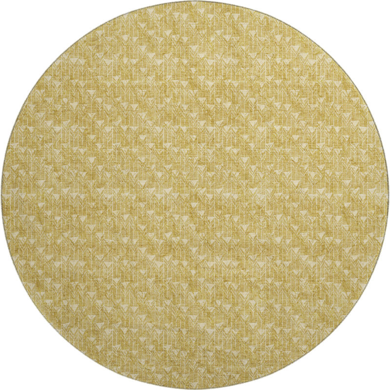 Premium Machine Washable Cerrito AMF514 Gold Rug, Round 8'