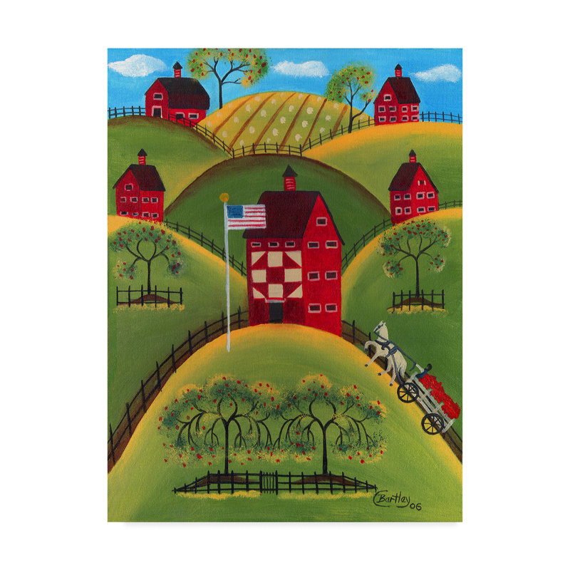 «Red Apple Quilt Barns» par Cheryl Bartley, reproduction sur toile, H 19 po x l 14 po x P 2 po