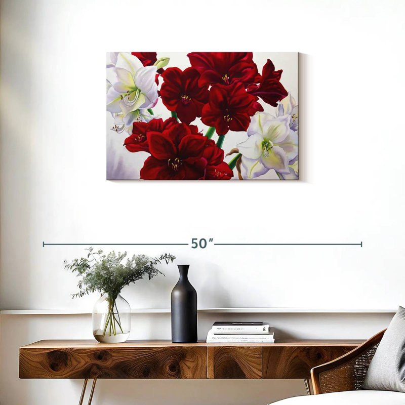 Harnek Red And White Amaryllis, 20" H x 30" W