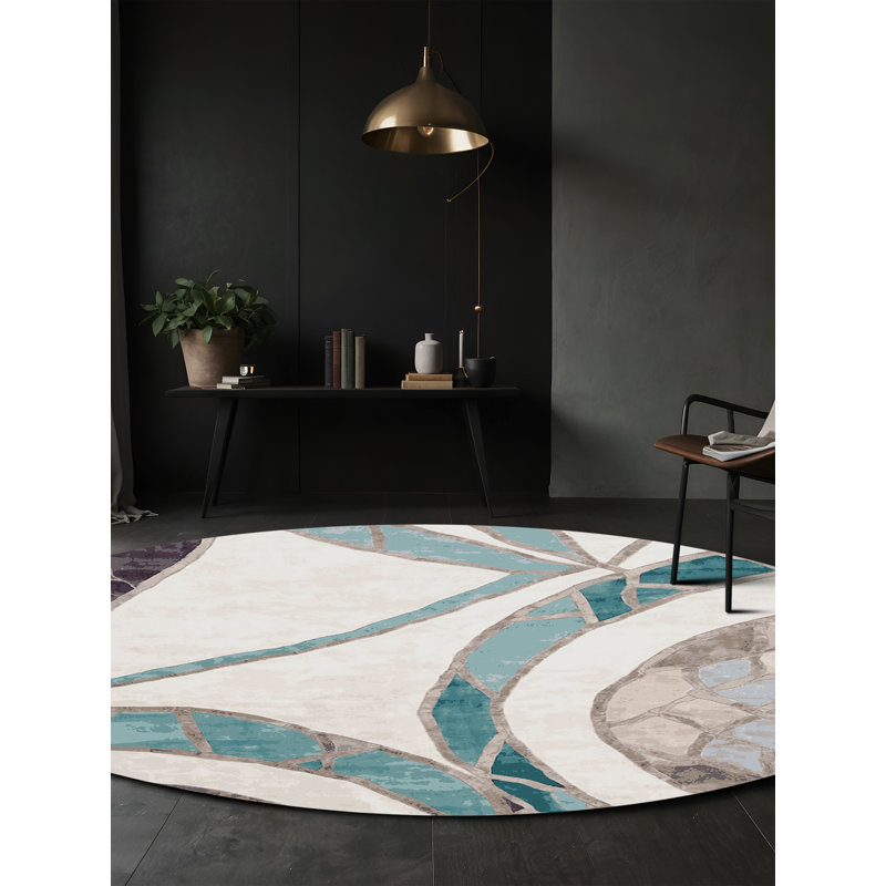 Tapis gris soyeux et moelleux, Rond 3 pi