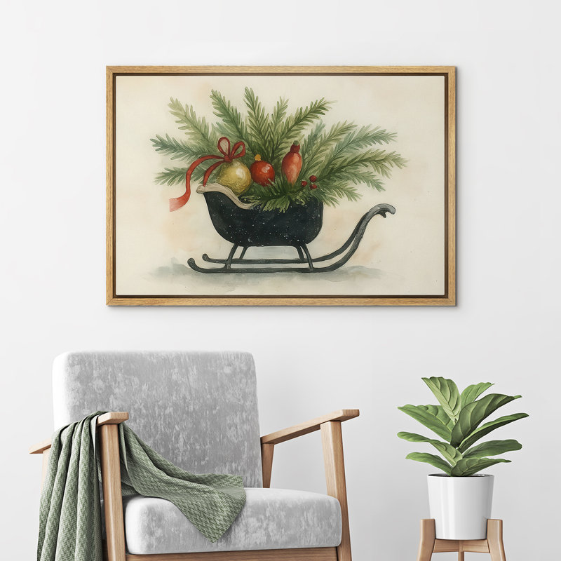 Reproduction d'art de Noël encadrée sur un lit-bateau, Naturel, H 24 po x l 36 po x P 1,5 po