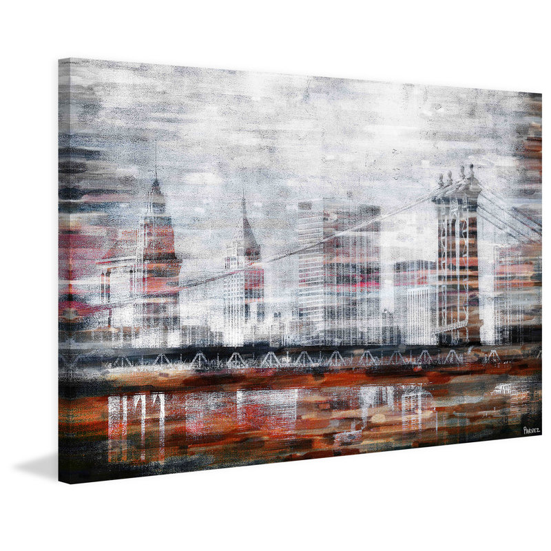 «Brooklyn Bridge View» par Parvez Taj, reproduction d'art graphique sur toile tendue, H 24 po x l 36 po x P 1,5 po