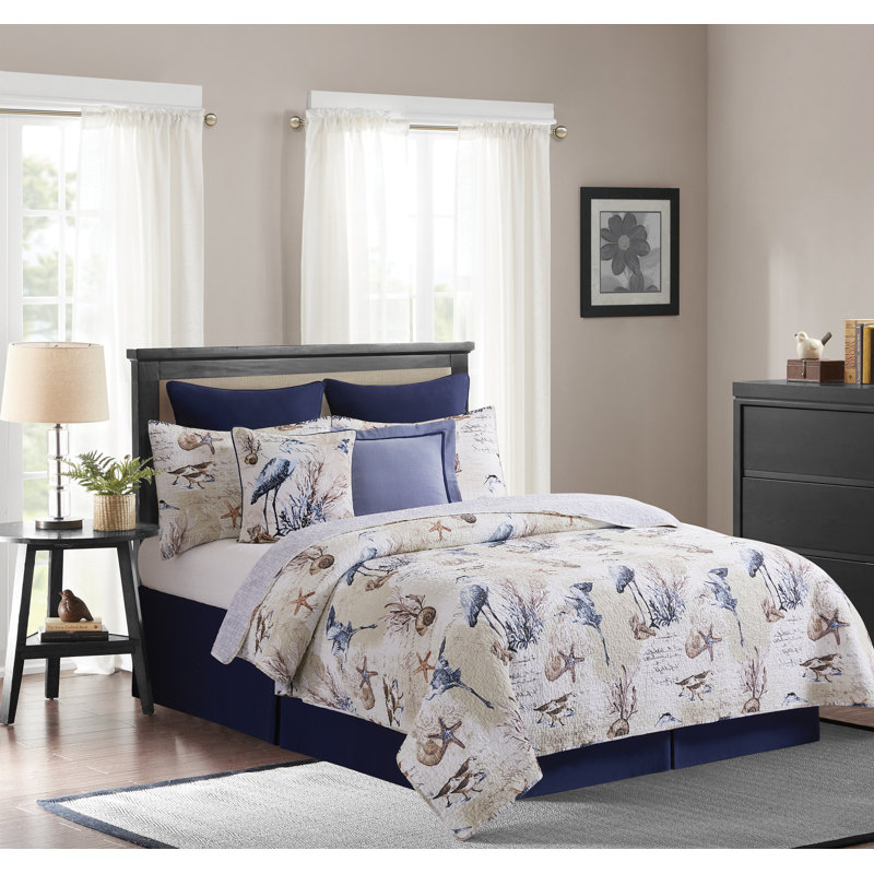 Ensemble de courtepointe réversible en coton Brunswick, Courtepointe pour lit simple + 1 taie décorative 