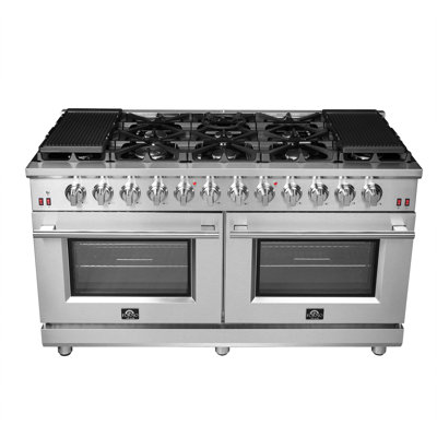 Forno Massimo 60-inch Gas Range Stainless Steel, 10 Sealed Burners, 8.64 cu. ft. Double Ovens