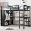 Structure de lit mezzanine en métal avec garde-robe intégrée, bureau et tablettes de rangement pour la chambre à coucher, conception peu encombrante-1967766581-1967766578