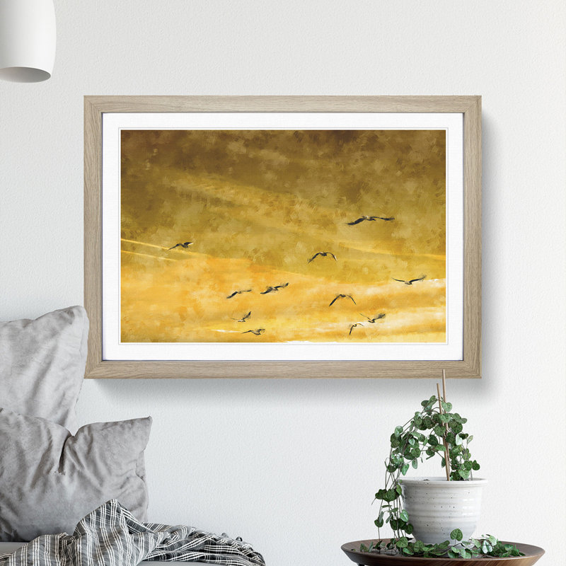 Flying Seagulls at Sunset - Framed Print, Oak Framed, 48cm H x 65cm W x 2cm D
