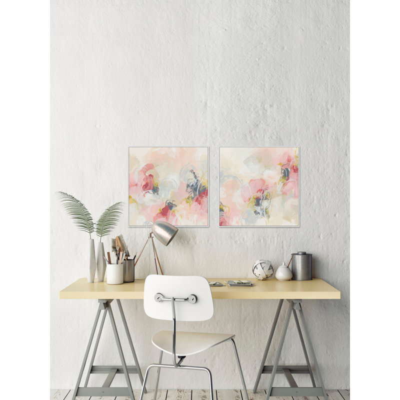 « cerise floral », ensemble de 2 reproductions de peintures à l’aquarelle encadrées sur toile, H 40 po x l 40 po x L 1,5 po