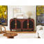 Buffet rétro arqué avec poignée demi-lune dorée, armoire de rangement en panneau de fibres à densité moyenne avec tablettes réglables et pied central en bois massif, armoire à 4 portes pour la salle à manger, le vestibule et le salon