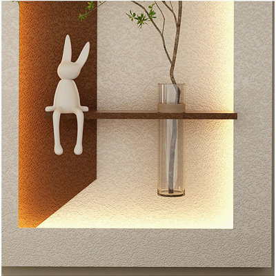 Adjustable 3-Color LED Sandstone Wall Decor with Simulated Green Plants - 3D Art Sculpture, Glass Vase & Rabbit Statue, Remote Control Light Strips for Living Room, Bedroom, Hallway