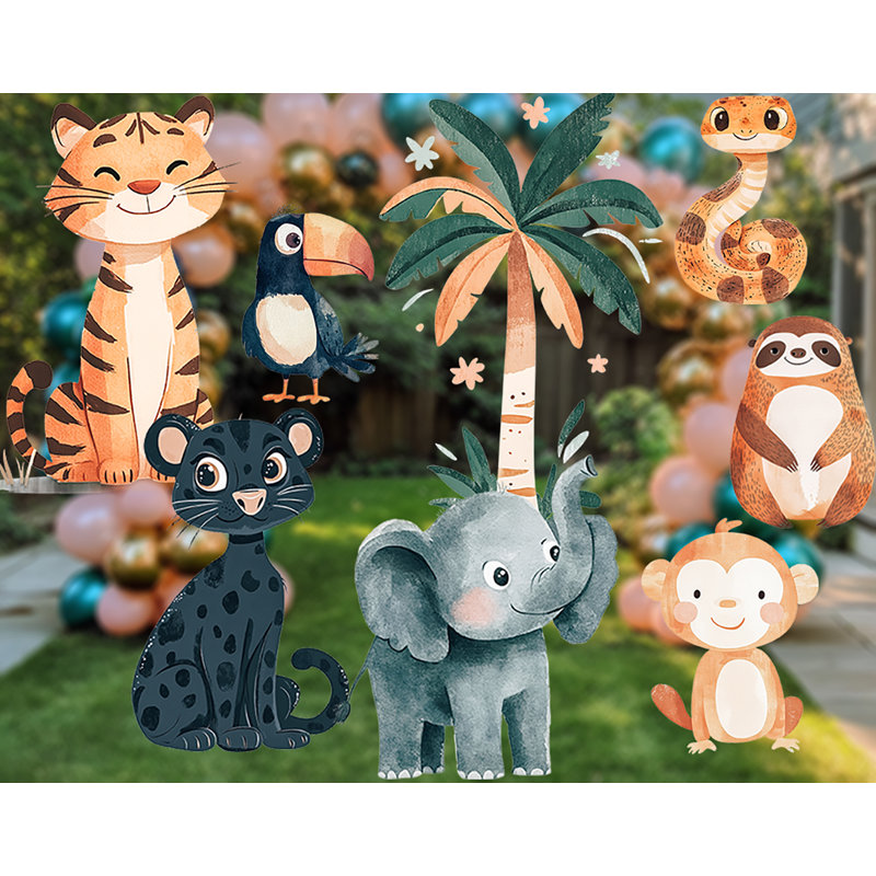 Accessoires pour animaux de safari, découpe d'animaux de la jungle, décor de fête d'anniversaire sauvage,